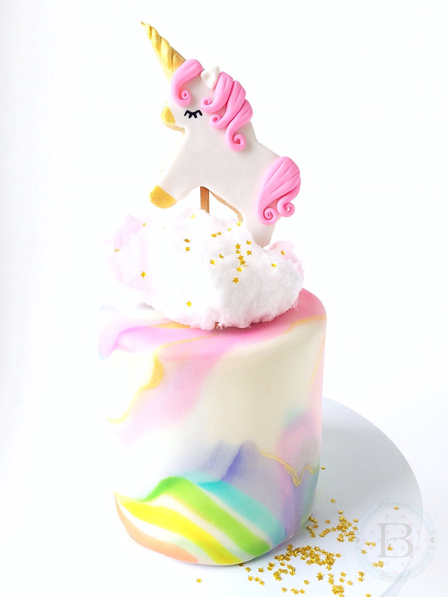 Rainbow Marble Mini Cake with Unicorn Cookie Topper by Brownie Mischief