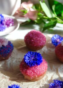 Fairy Puffs sugared mini muffins wtih edible flowers