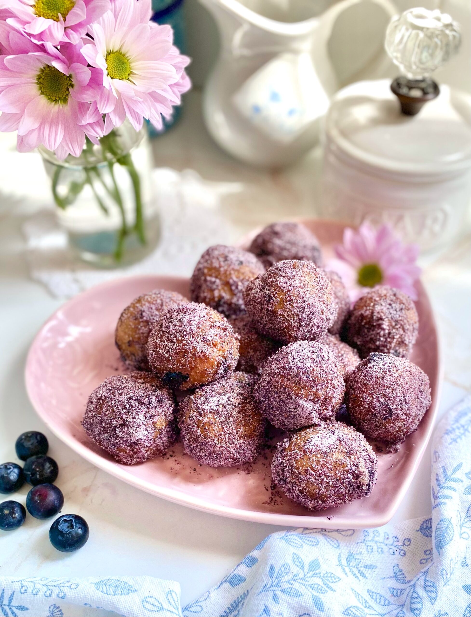Blueberry Donut Holes with Homemade Blueberry Sugar