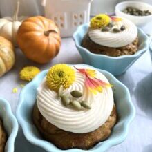 Pumpkin Spice Muffins with Caramel Filling & Cream Cheese Frosting