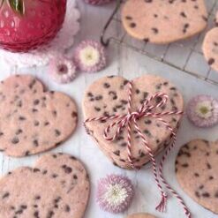 Heart shaped Strawberry Chocolate Chip Shortbread Cookies